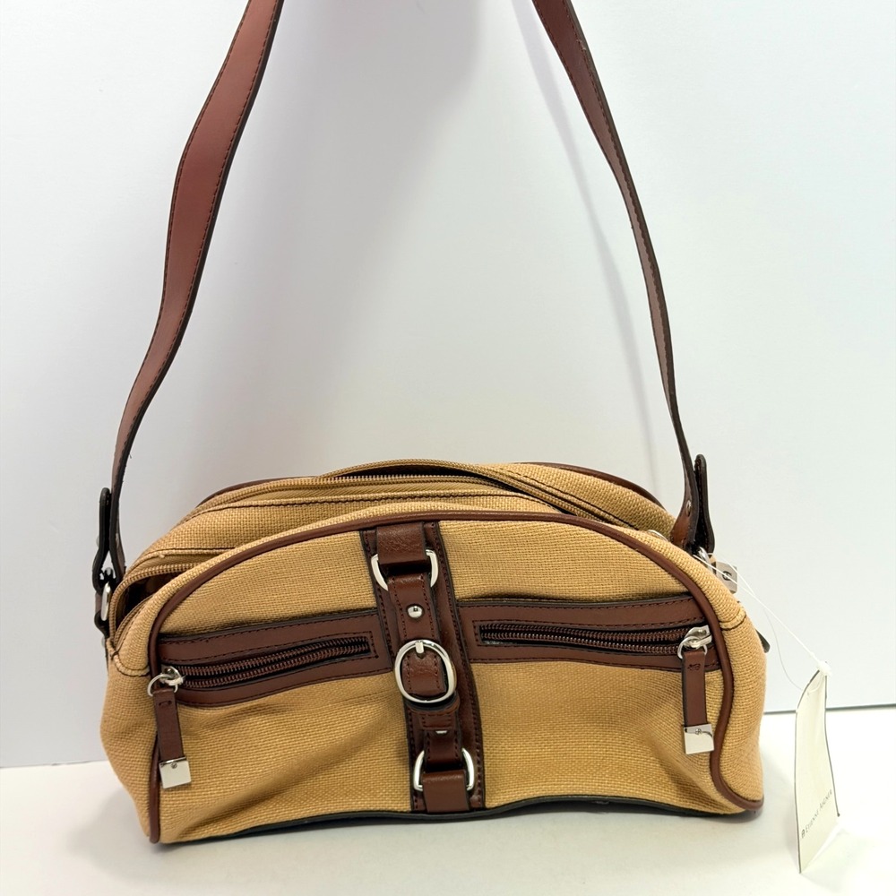 Etienne Aigner Jute Cotton Faux Leather Shoulder Bag Camel Dock Side Collection
